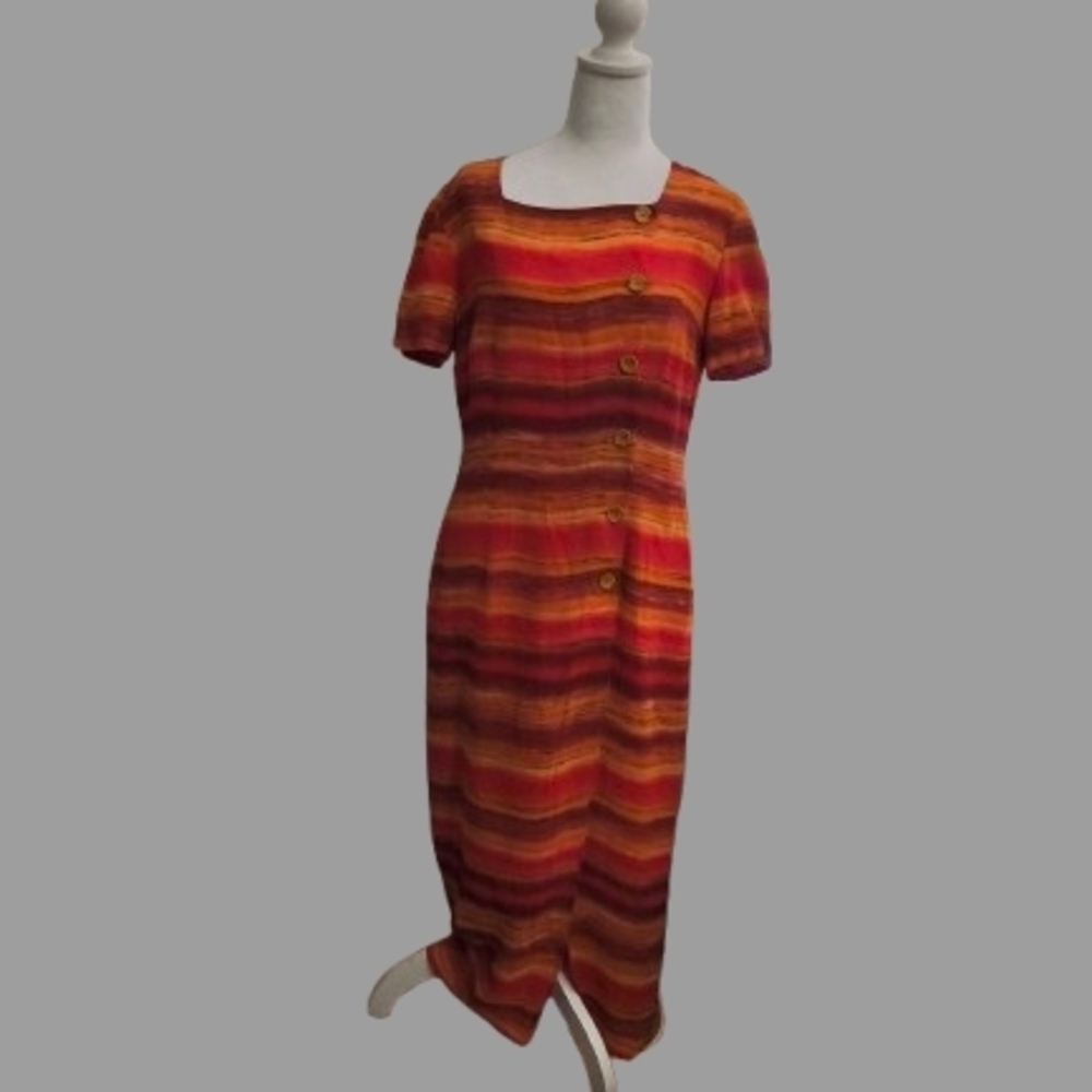 Vibrant Striped Button-Down Midi Dress